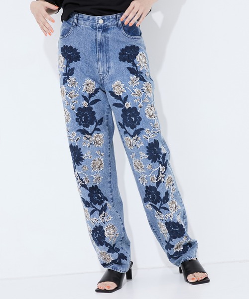 FLOWER EMBROIDERY PANTS フラワーエンブロイダリーパンツ セール】【CLANE/クラネ】FLOWER EMBROIDERY PANTS/フラワーエン