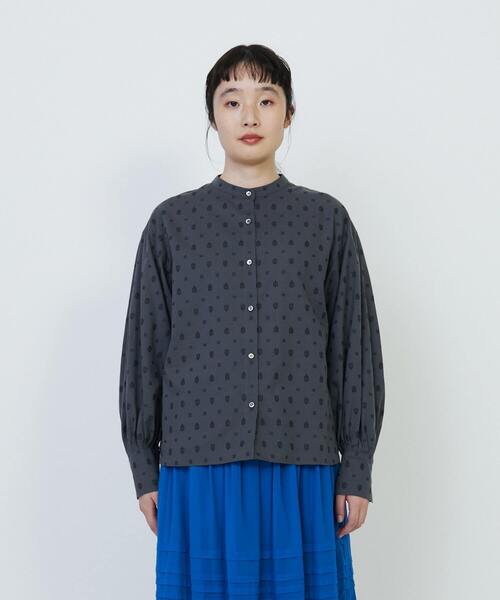 LOISIR ブラウス シャツ 小紋柄カットジャカードボクシー