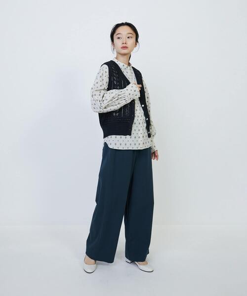 LOISIR ブラウス シャツ 小紋柄カットジャカードボクシー