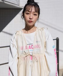チュールオーガンジーベスト ベスト ジレ Vネックフリルチュールベスト レディース
