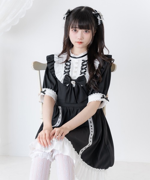 DearMyLove ワンピース 夏 半袖 レースアップリボンドーリーワンピース