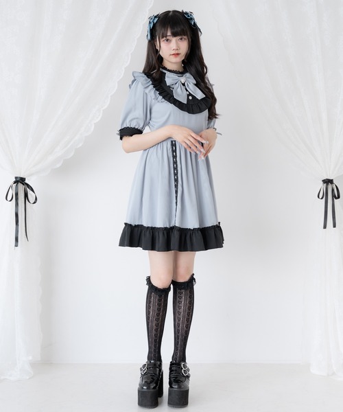 DearMyLove ワンピース 夏 半袖 レースアップリボンドーリーワンピース