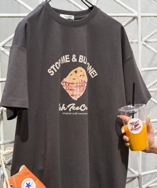 Icecream 関税込 キャッシュコーンTシャツ CREMAHOP ICE CREAMロゴ ホワイトTシャツ | CREMAHOP