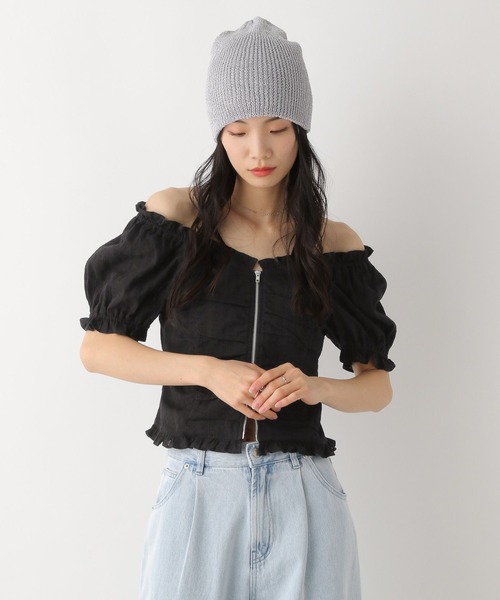 ブラウス シャツ フリルリボンジップトップス レディース Heather ブラウス シャツ コットンフリルZIPブラウス（半袖