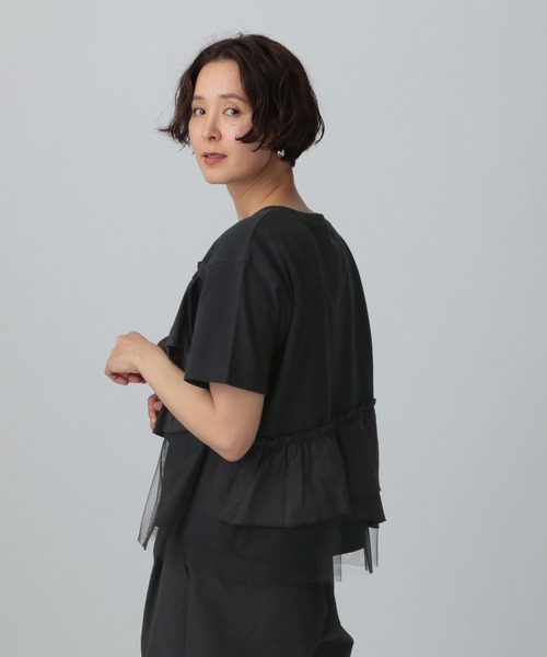 フリル付きダークグレー半袖トップス LEPSIM tシャツ 異素材フリルドッキングT 490447 レディース