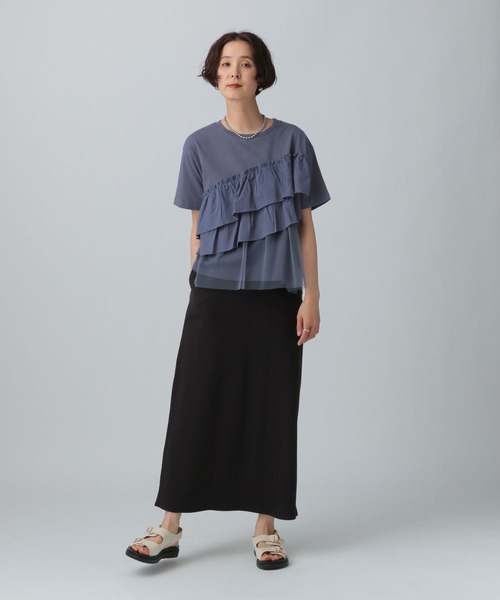 FACETASM ストライプフリル / 異素材 ドッキング レイヤード スカート FREAK'S STORE｜裾フリル ストライプTシャツ/ドッキングTシャツ