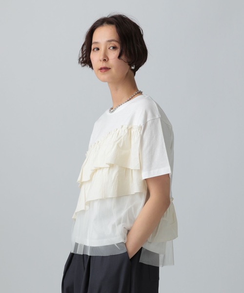 tシャツ フリルドッキングルーズTシャツ レディース チュールフリルドッキングTシャツ – レディースファッション通販