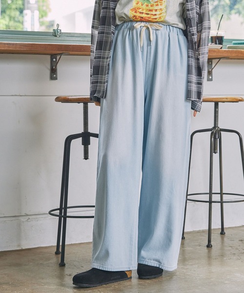 デニムワイドパンツ ウォッシュ加工 ハイウエスト ストリート ウォッシュ加工デニムパンツ ワイドデニム[品番：AGCW0006425