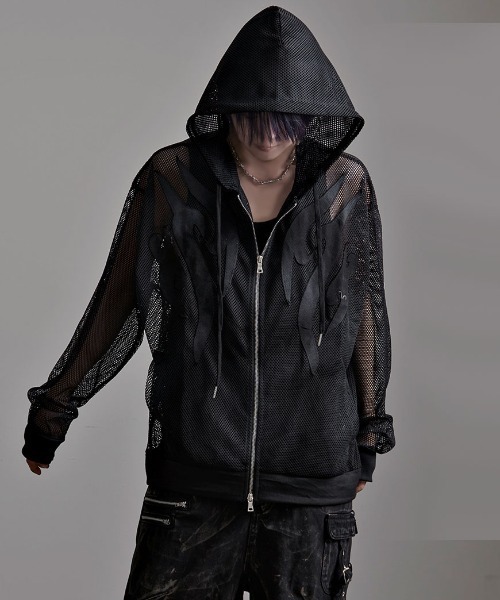 パーカー 「PSYCHO NATION UNDER GROUND/サイコネーションアンダーグラウンド」ウエストベルト付きヒゲブリーチクラッシュパーカー PSYCHO NATION UNDER GROUND/サイコネーションアンダー