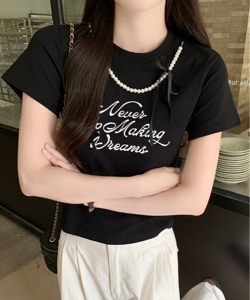 tシャツ 半袖 パール リボン プリント Tシャツ レディース : ZOZOTOWN 