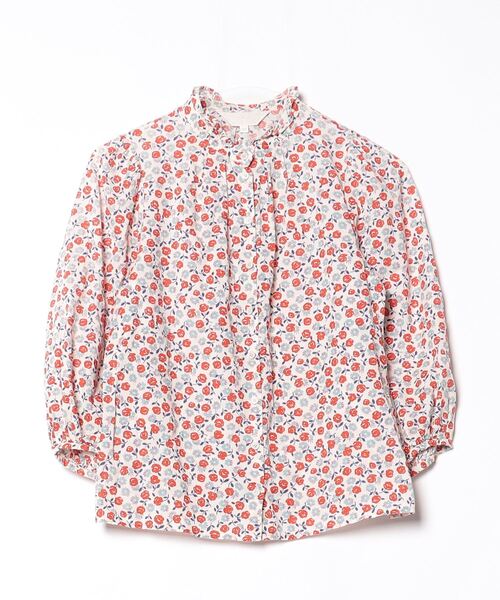 「agnes b.」 花柄7分袖ブラウス 38 レッド レディース