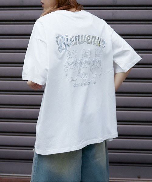 tシャツ 「ゆるロゴ×うさぎ」発泡プリントTシャツ レディース