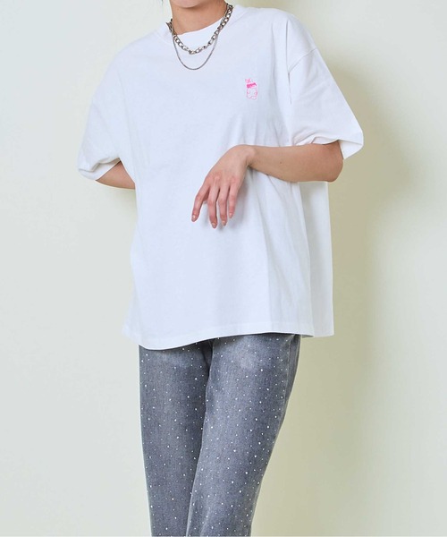 tシャツ 「ゆるロゴ×うさぎ」発泡プリントTシャツ レディース