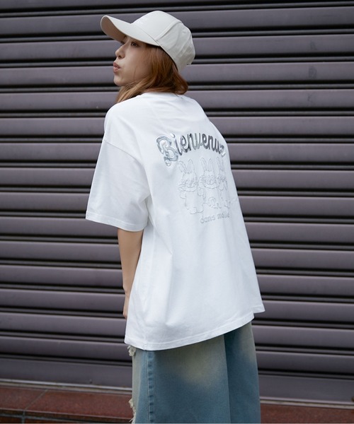 tシャツ 「ゆるロゴ×うさぎ」発泡プリントTシャツ レディース