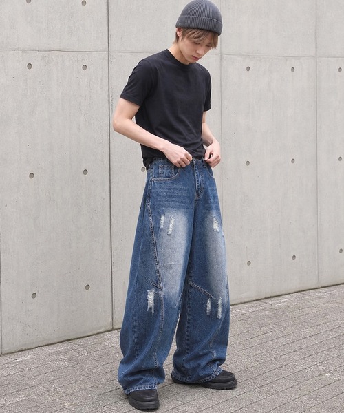 油*め様 ワイドパンツ ペインターパンツ ダメージ加工 ストリート系 油*め様 ワイドパンツ ペインターパンツ ダメージ加工 ストリート系