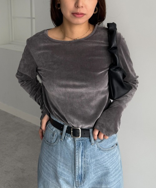 UNDOVE tシャツ ベロア風フロッキ−シアートップス (シアー/薄手/春服 