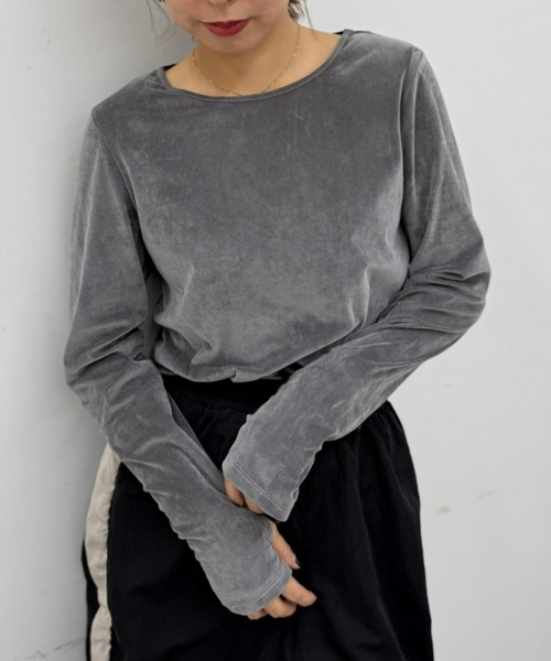 UNDOVE tシャツ ベロア風フロッキ−シアートップス (シアー/薄手/春服