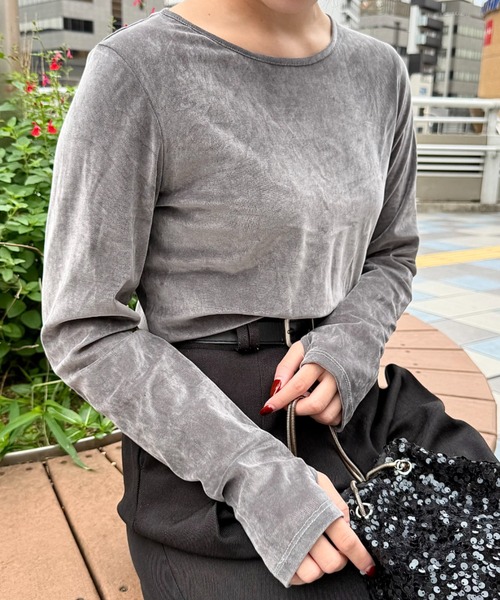 UNDOVE tシャツ ベロア風フロッキ−シアートップス (シアー/薄手/春服