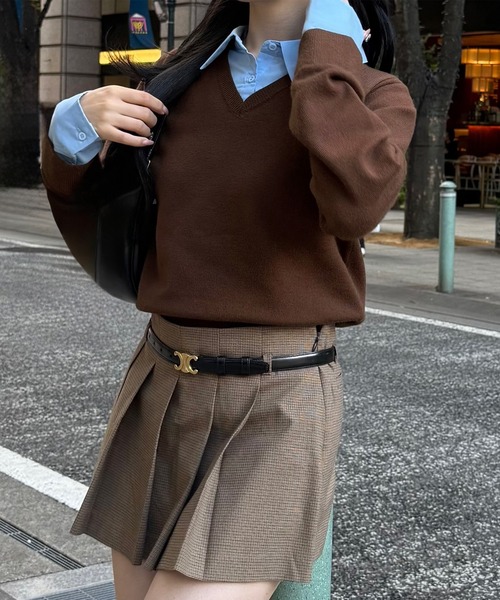 M61★AGNONA★アニオナ★襟付きセーター★ニットセーター★茶色★ JUNOAH（ジュノア） ニット セーター 襟付きVネックニット レディース
