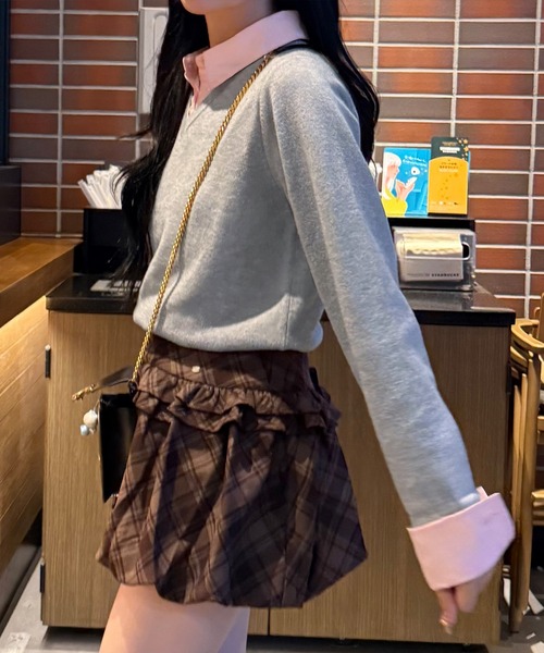 JUNOAH（ジュノア） ニット セーター 襟付きVネックニット レディース