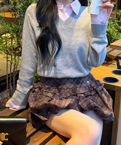 JUNOAH（ジュノア） ニット セーター 襟付きVネックニット レディース