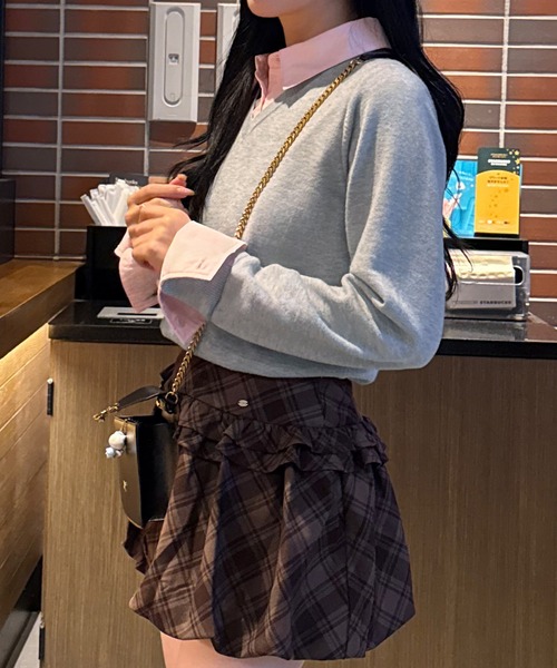 JUNOAH（ジュノア） ニット セーター 襟付きVネックニット レディース