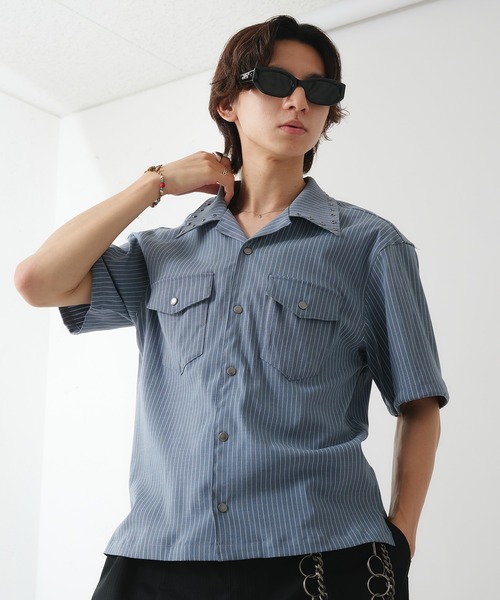 ANDER HUNK シャツ Studs Design Stripe Open-Colour Shirt
