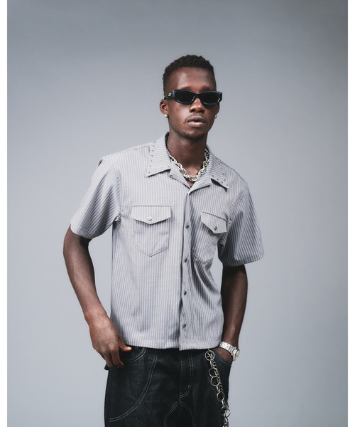 ANDER HUNK シャツ Studs Design Stripe Open-Colour Shirt