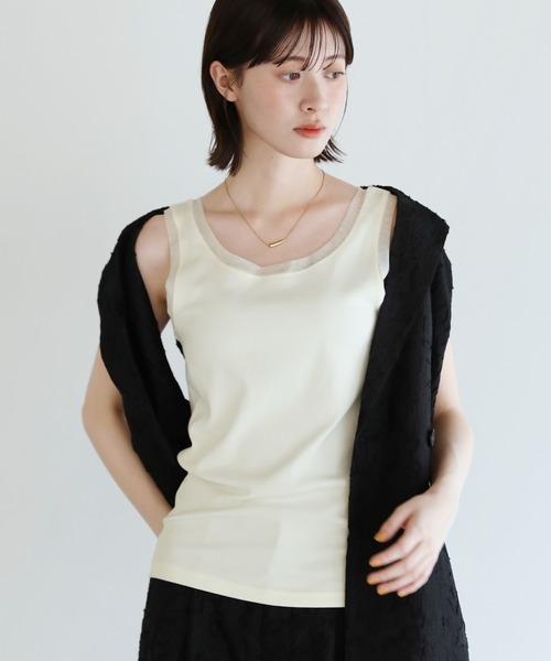 shetila（シェティラ） タンクトップ ノースリーブ 大人顔チュールリブ