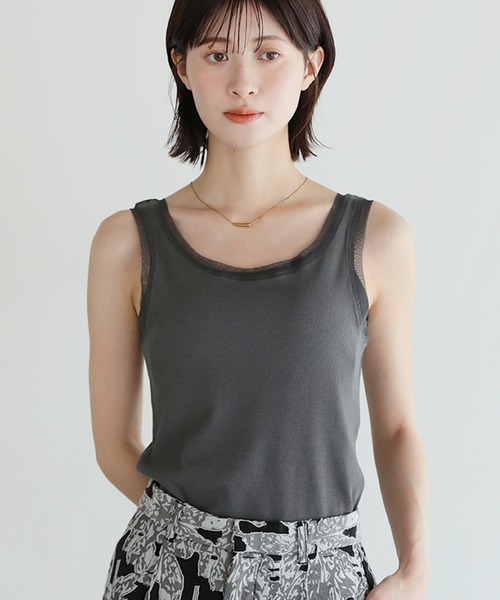 shetila（シェティラ） タンクトップ ノースリーブ 大人顔チュールリブ