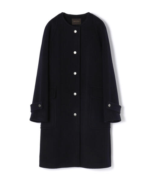 TOMORROWLAND ボールジーノーカラーロングコート 34 TOMORROWLAND（トゥモローランド） ノーカラーコート 34 ネイビー