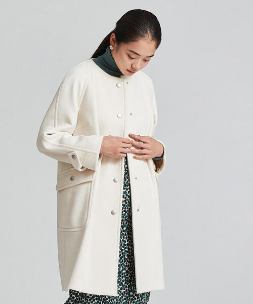 TOMORROWLAND（トゥモローランド） ノーカラーコート 34 ネイビー