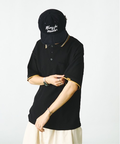 「Adoon plain」 半袖ポロシャツ LARGE ブラック メンズ_画像9