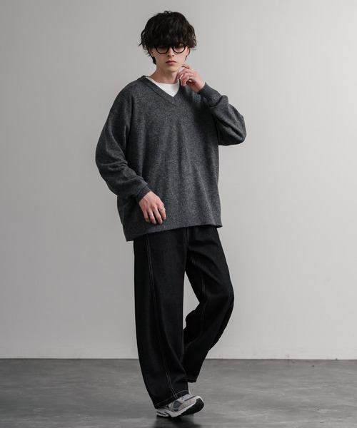90s オーバーサイズ モヘヤ ウール Vネック ニット セーター XL ADAM ET ROPE'（アダムエロペ） セーター ニット モヘアミックス