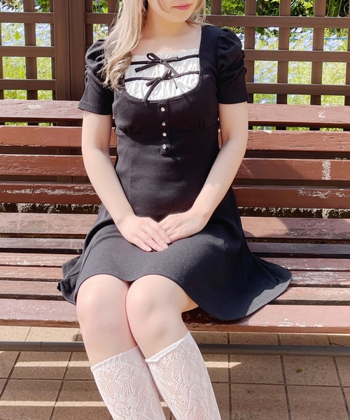 「abc une face」 半袖ワンピース FREE ブルー レディース_画像2