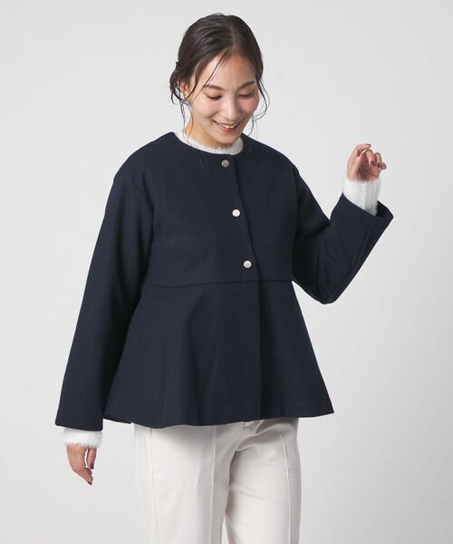 A DAY IN THE LIFE ノーカラーコート コート ニットメルトン ペプラム