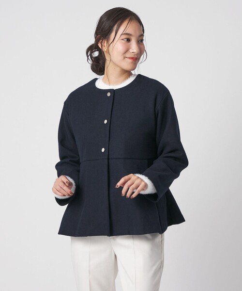 A DAY IN THE LIFE ノーカラーコート コート ニットメルトン ペプラム