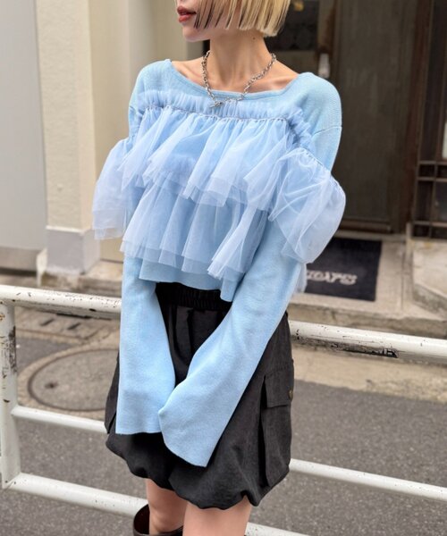 BLUE LABEL CRESTBRIDGE トップス ニット　セーター　フリル ブルーレーベルクレストブリッジ BLUE LABEL CRESTBRIDGE 両畦ニット