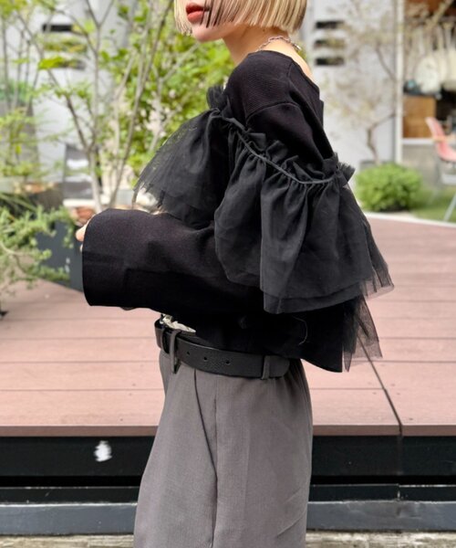 ダブルスタンダードsov. ダル糸フリルニット 長袖セーター ブラック w closet（ダブルクローゼット） ニット セーター チュールフリル