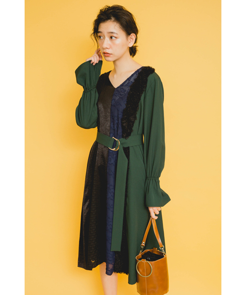 「DOLLUPOOPS」 長袖ワンピース 38 グリーン レディース_画像7