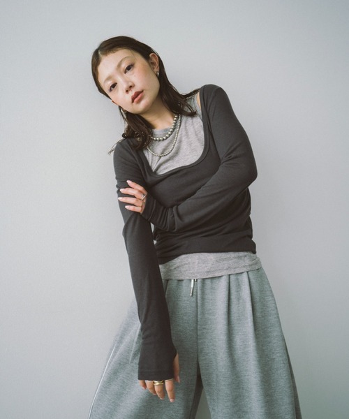 「HANNE」 長袖カットソー FREE グレー レディース_画像2