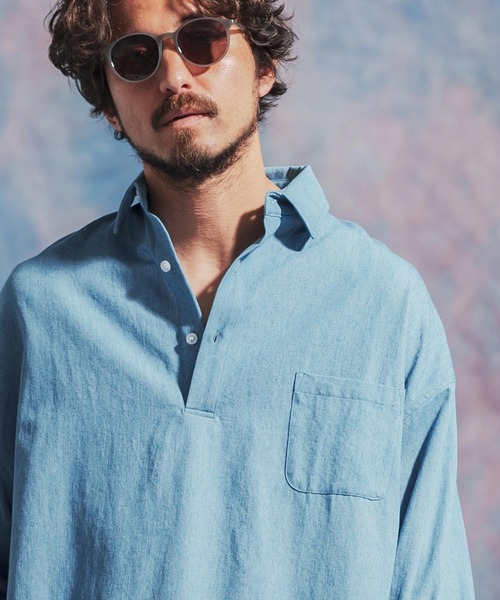 「Jih Nunc」 長袖シャツ M インディゴブルー メンズ_画像3