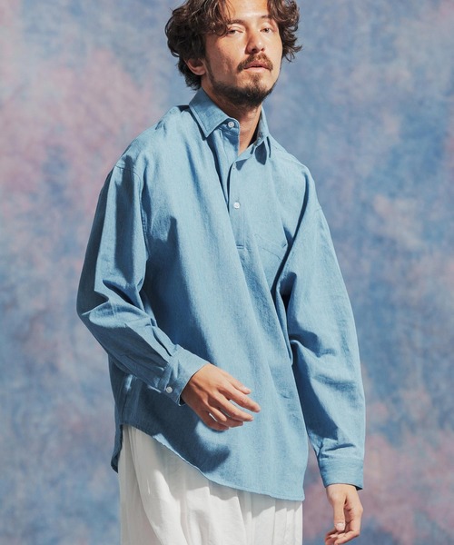 「Jih Nunc」 長袖シャツ M インディゴブルー メンズ_画像6