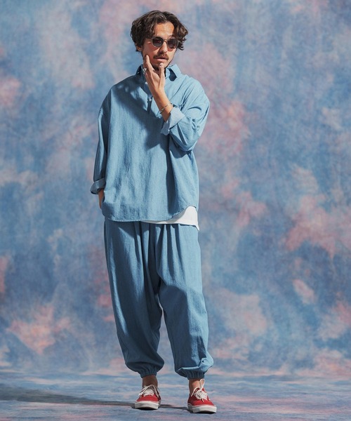 「Jih Nunc」 長袖シャツ M インディゴブルー メンズ_画像7