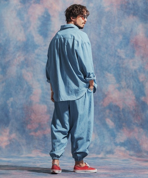 「Jih Nunc」 長袖シャツ M インディゴブルー メンズ_画像9