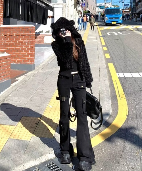 Ressaca（レサーカ） ワイドパンツ カーゴパンツ ベルトデザインフレア
