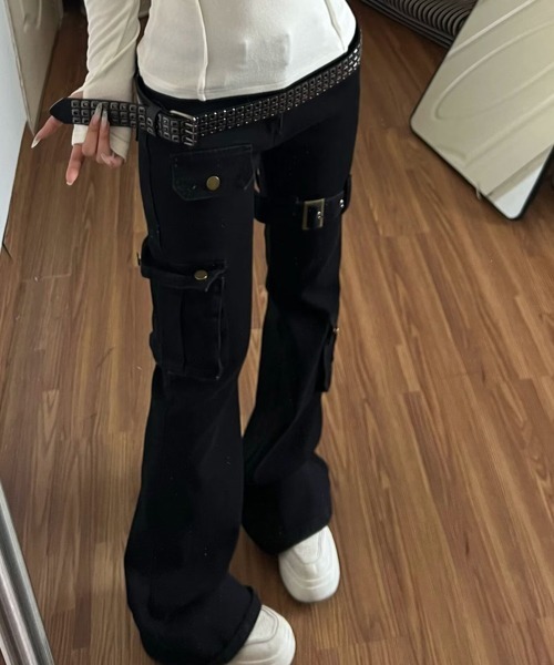 Ressaca（レサーカ） ワイドパンツ カーゴパンツ ベルトデザインフレア