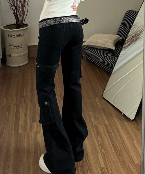 Ressaca（レサーカ） ワイドパンツ カーゴパンツ ベルトデザインフレア