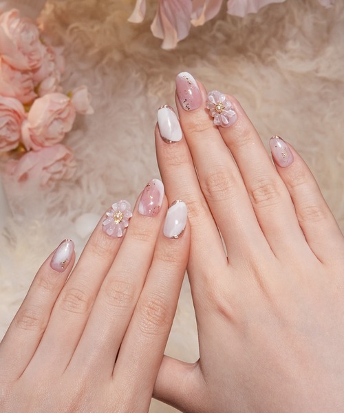 ネイルチップ　春ネイル　シェル　ニュアンスネイル　ブライダル　水光ネイル　ピンク Anail ネイルチップ ネイルシール 水光ネイルシアーピンクブロッサム