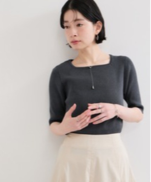 LE CERCLE par rope' ニット セーター スクエアネックメランジ半袖